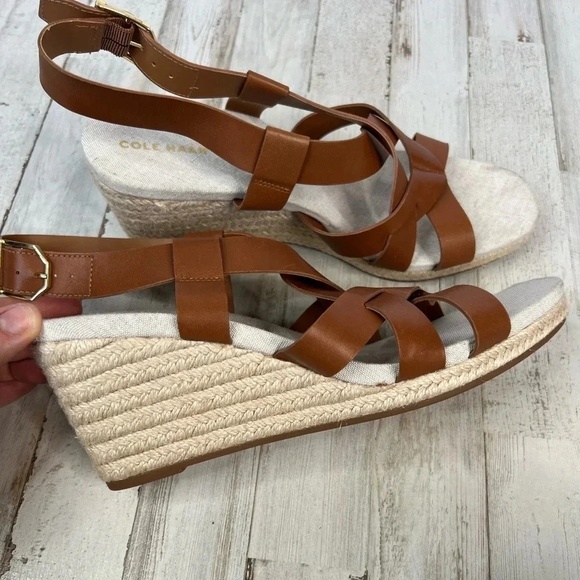 Cole Haan Crystal Wedge Sandal Brown Leather NEW Size 8 - Picture 6 of 11